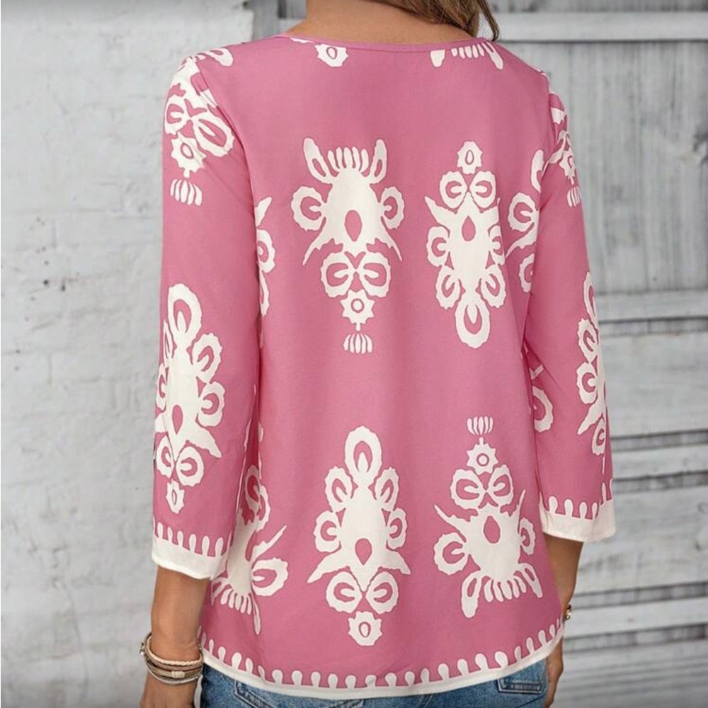 Emory Rose Pink Printed 3/4 Sleeve Tunic Top Size XL - Picture 2 of 5